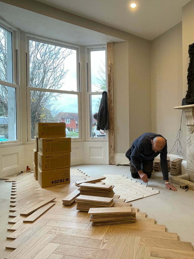 Our fitter carrying out wooden flooring installation